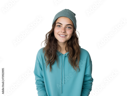 isolated png portrait of smiling young woman in casual attire