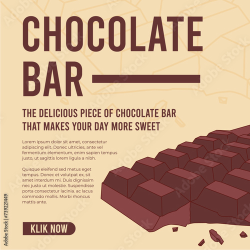 Chocolate  bar ads, Social media post and web banner template design. Vector illustration poster for information 