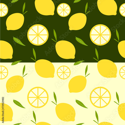 Simple lemon fruit and slice vector seamless pattern and clipart set.