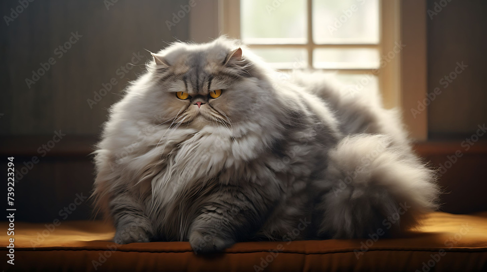 A cat with a fluffy belly.