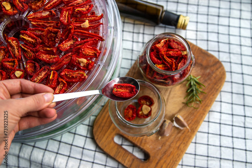 Sun-dried tomatoes are prepared for the winter. selective focus. photo