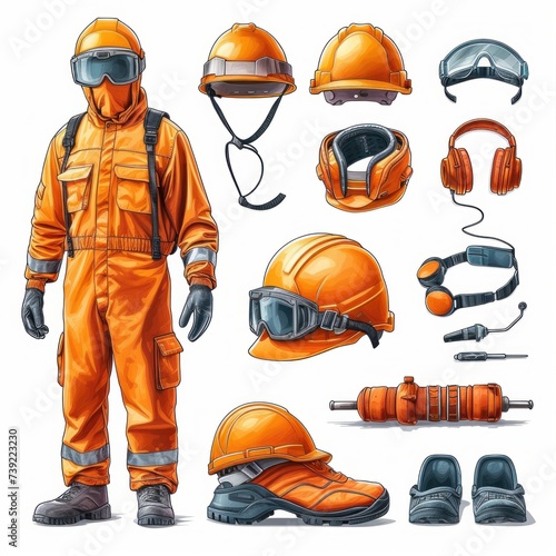 Occupational safety and health. Helmet , safety glasses, coverall, ear plugs, safety shoes 