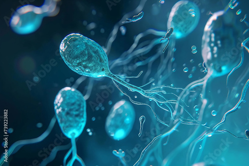 futuristic style human sperm and ovum cell, scientific illustrations