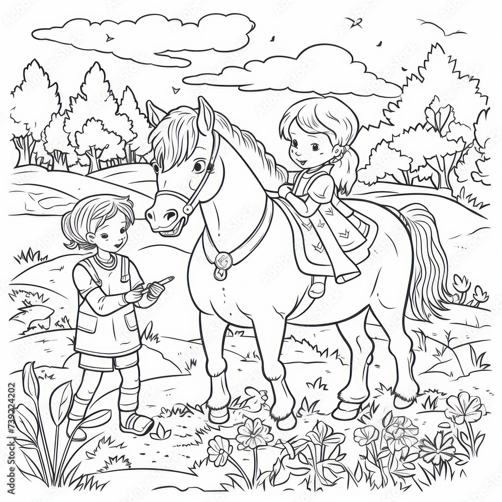 children colouring drawing without colours 