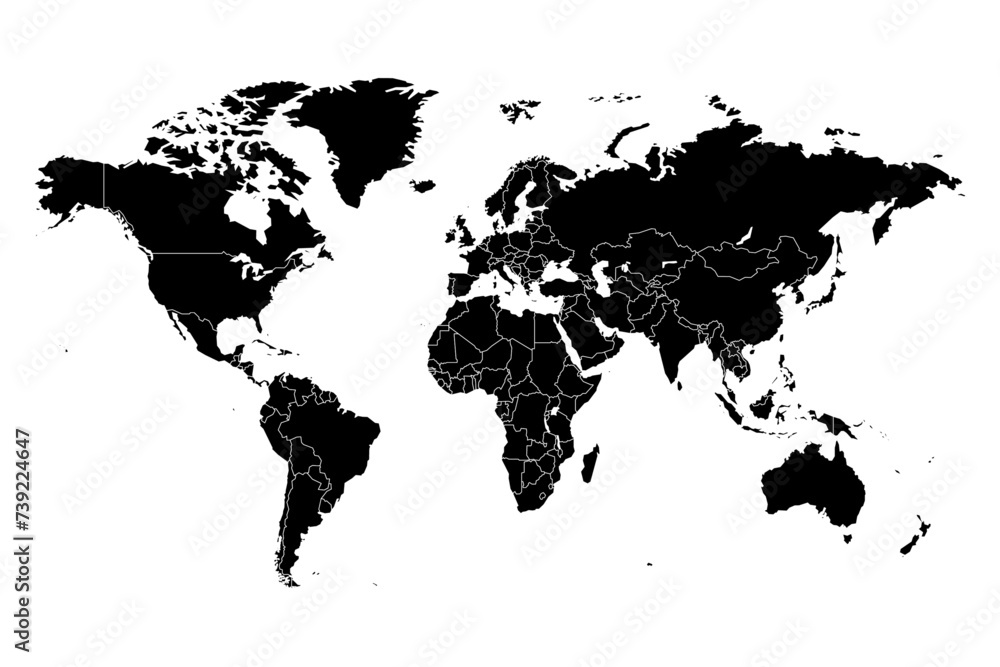 Obraz premium World map. Continents and oceans, africa, antarctic, asia, europe, america, australia. detailed map silhouette illustration