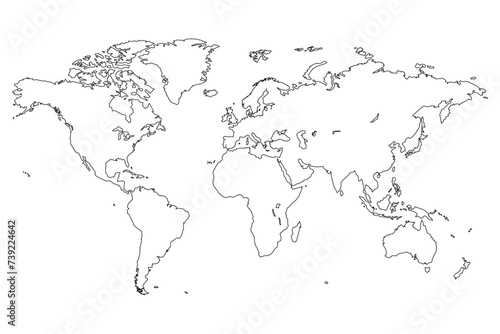 World map. Continents and oceans, africa, antarctic, asia, europe, america, australia. detailed map silhouette illustration