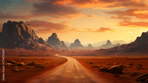 Road illustration  beautiful natural landscape aerial panorama