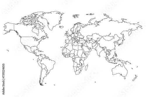 World map. Continents and oceans, africa, antarctic, asia, europe, america, australia. detailed map silhouette illustration
