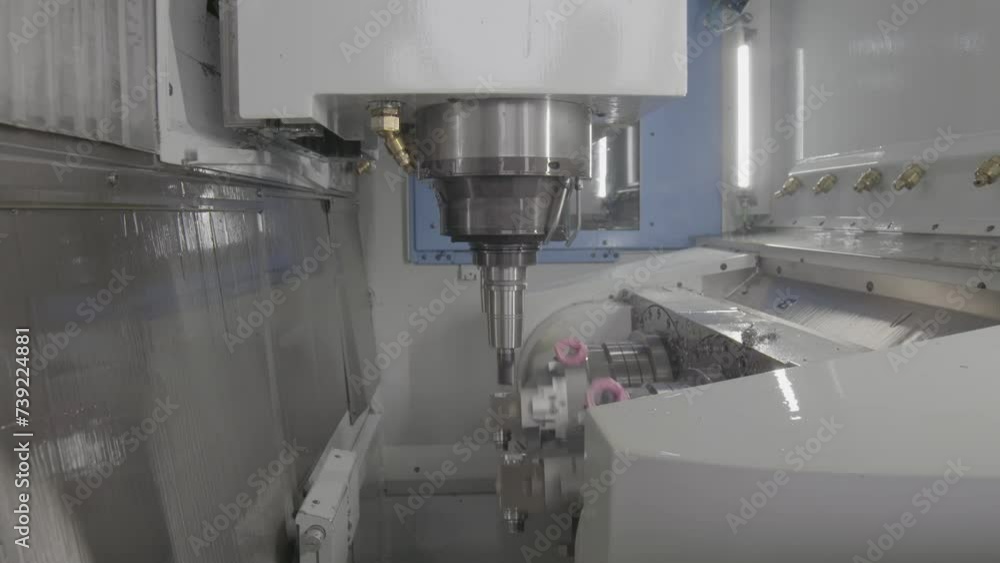 Modern CNC Machine operates with metal Modern CNC Machine operates with metal
