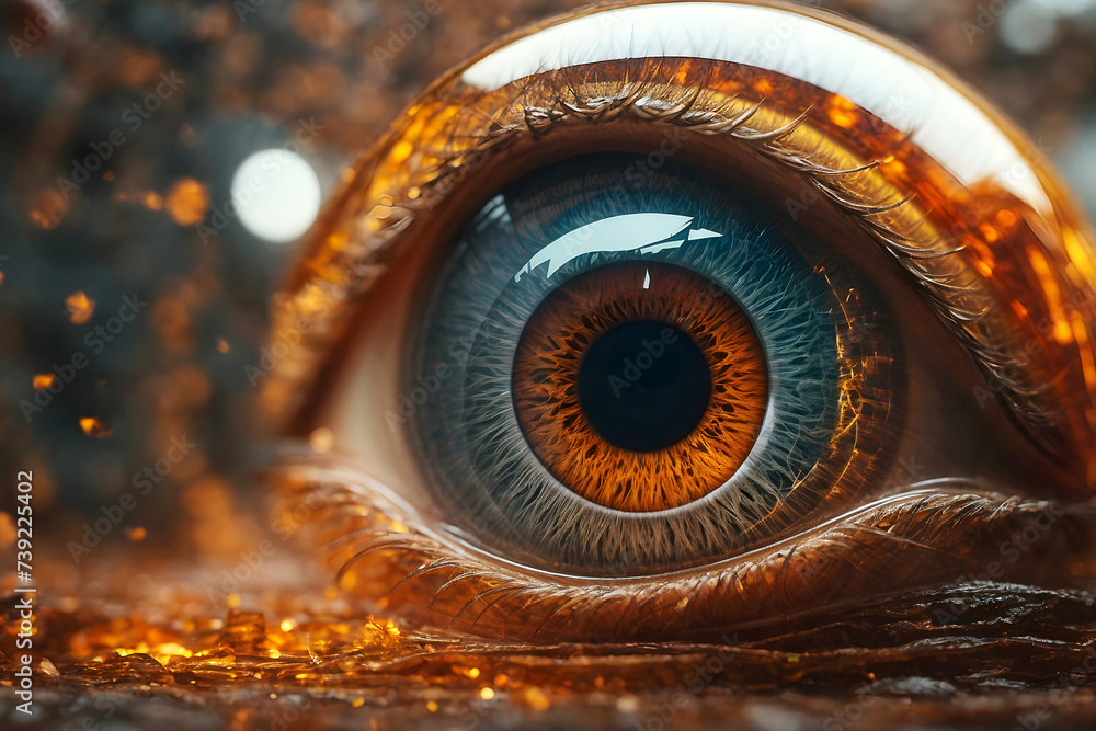 Close-up photo of a blue-brown eye. Fabulous blue-brown eye. - obrazy, fototapety, plakaty 