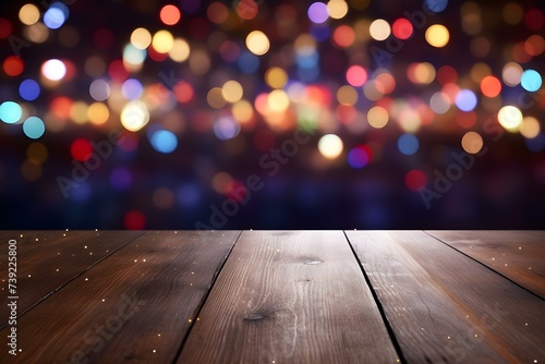 Colorful Christmas lights on an empty dark wooden countertop. Concept Christmas Decoration  Festive Lights  Dark Wood  Home Decor  Holiday Atmosphere