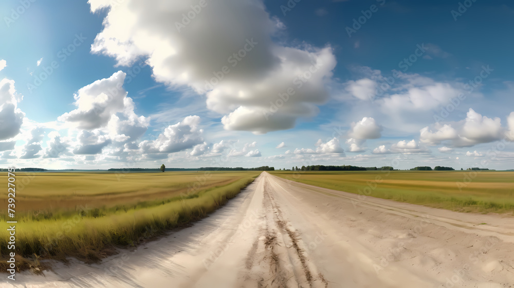 Road illustration, aerial view of road curves around beautiful scenery