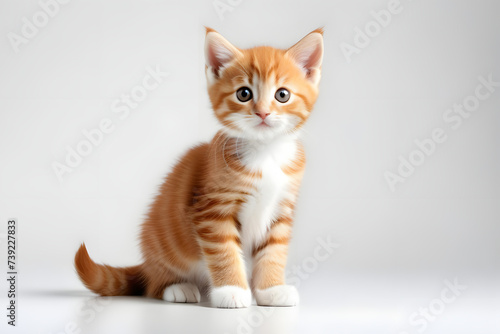 Small Orange and White Kitten Sitting on Top of White Floor
