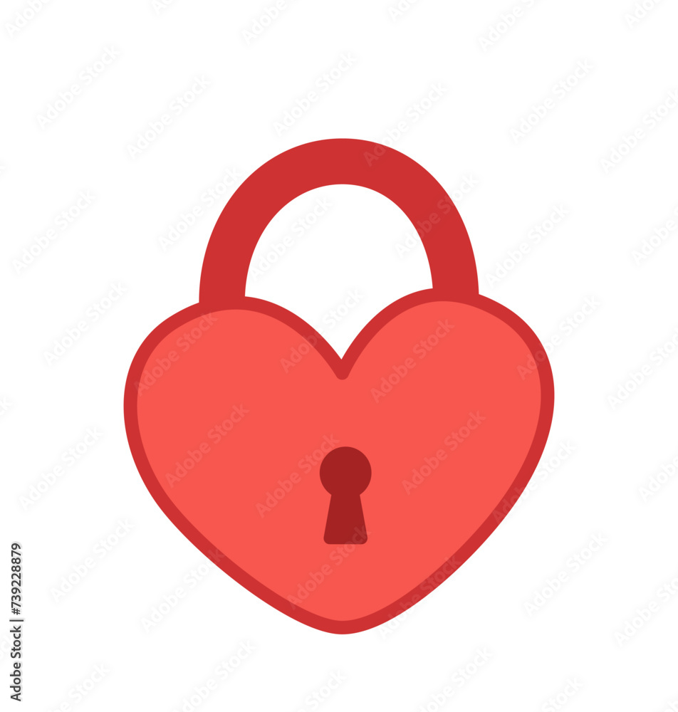 Red romanse door lock in form of heart. Valentines day. Cartoon, vector Red romanse door lock in form of heart. Valentines day. Cartoon, vector