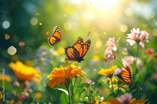 Beauty of Nature: Vibrant Floral Meadow with Butterflies on a Sunny Summer Day © VICHIZH