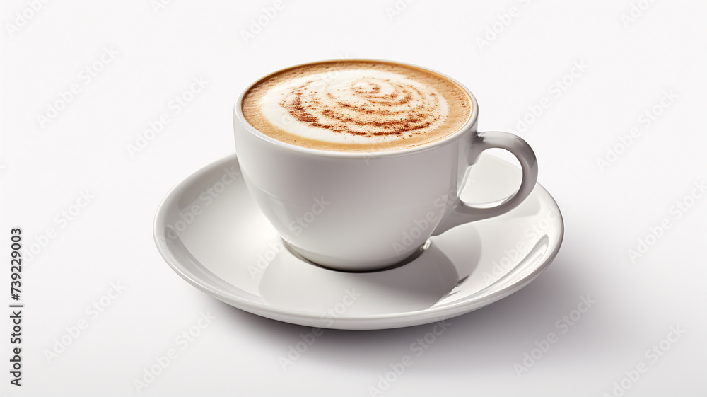 Cup of cappuccino with latte art on white background Cup of cappuccino with latte art on white background