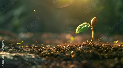 Germinating seed plant bud as it sprouts from the ground, Generative AI photo