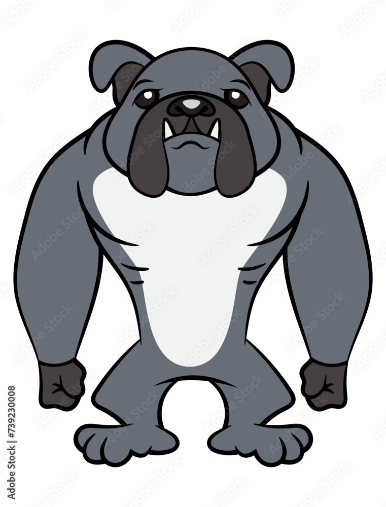 Obraz premium Funny Muscular Bulldog cartoon characters standing as a Guardian. Best for sticker, logo, and mascot with Pet themes