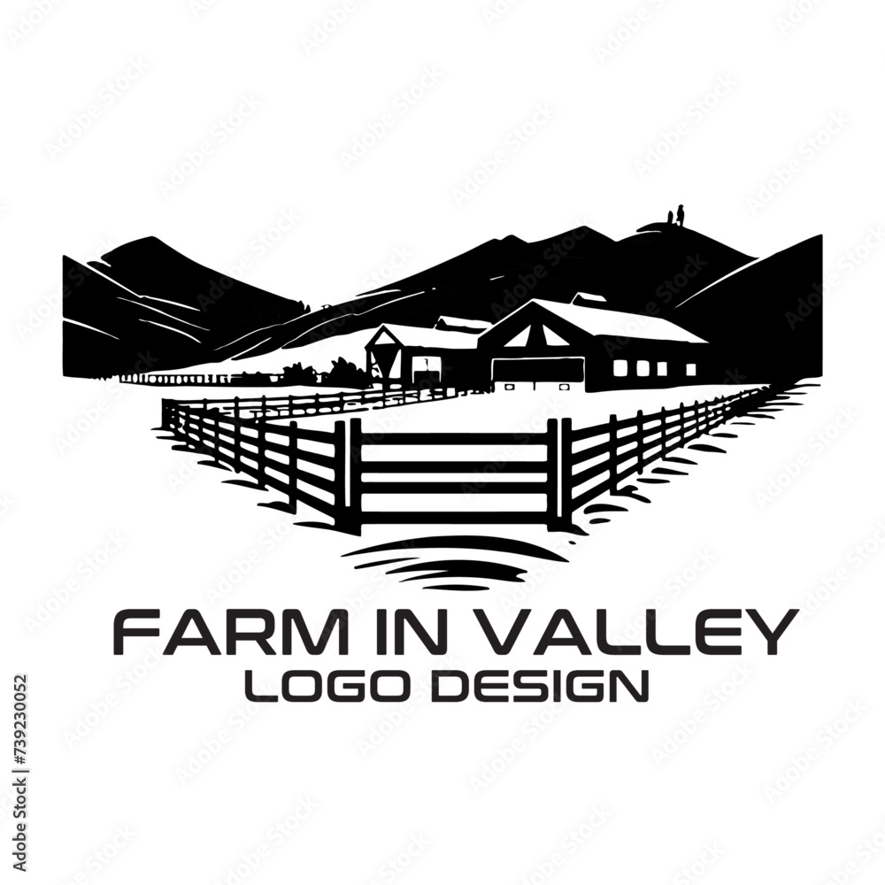 Naklejka premium Farm In Valley Vector Logo Design
