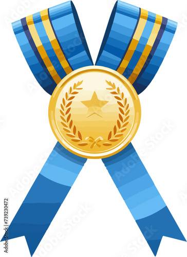 Gold medallion with blue ribbon