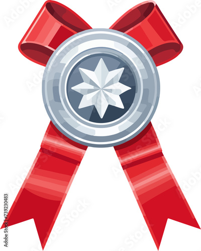 Silver medallion with red ribbon