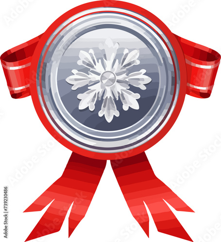 Silver medallion with red ribbon