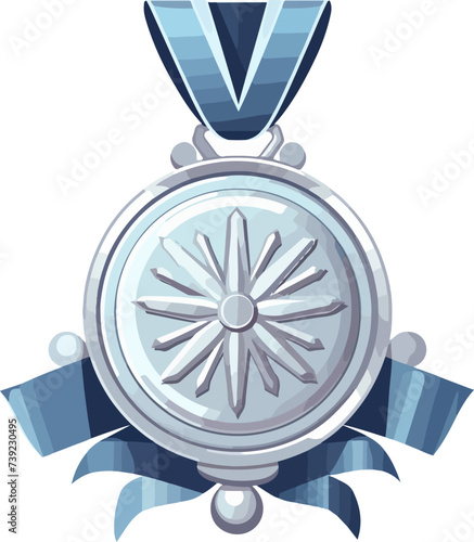 Silver medallion with blue ribbon