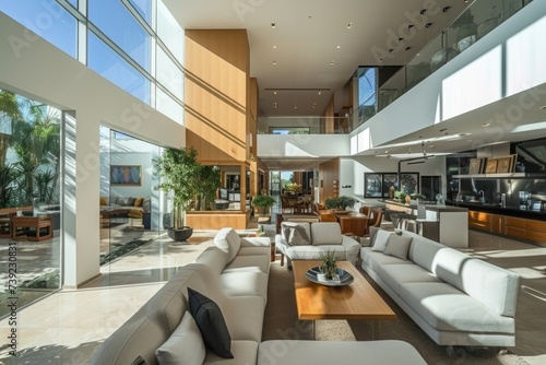 Luxurious Modern Living Space with Integrated Kitchen and Abundant Natural Light