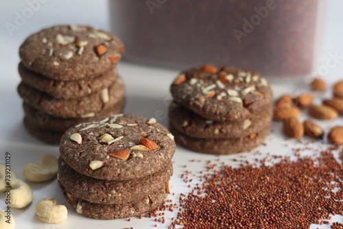 Ragi Cookies or Finger Millet Cookies. Delight in wholesome goodness with these delectable finger millet cookies topped with almonds and cashews