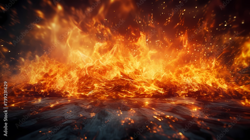 Flame illustration, fire burning and glowing particles Flame illustration, fire burning and glowing particles