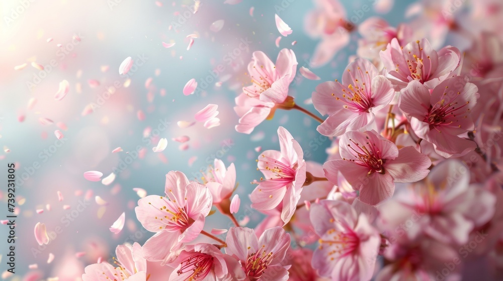 Cluster of cherry blossoms with petals 