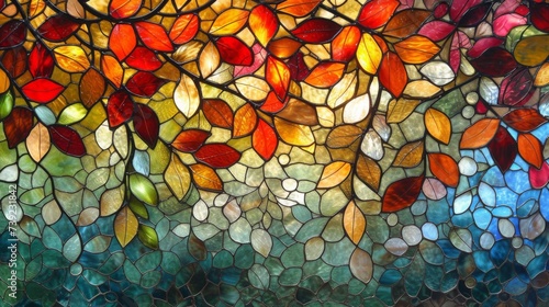 Stained glass window background with colorful Leaf abstract. © soysuwan123