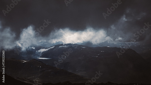 Dark mountain views in Norway during a storm. © Jedrzej