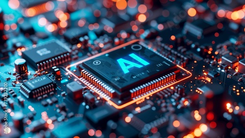 Processor microchip on board with artificial intelligence technology photo