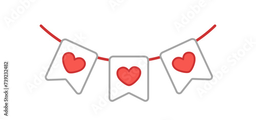 Garland with checkboxes and hearts. Red heart. Valentines day. Cartoon, vector photo