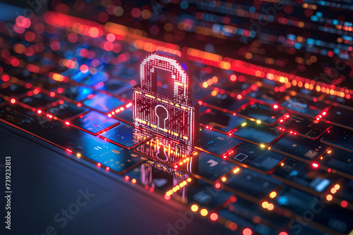 Digital security concept - padlock and cyber background. AI generative
