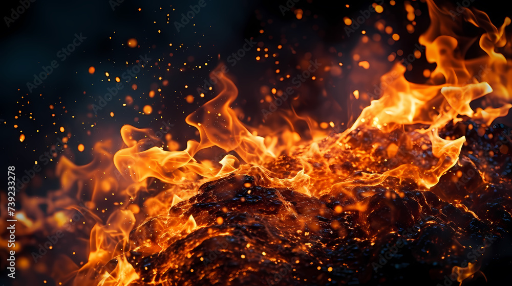 Close-up view of flames on black background Close-up view of flames on black background