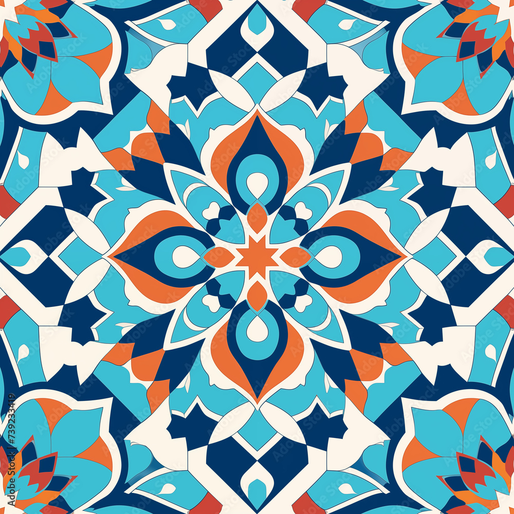 Fototapeta premium Colorful seamless pattern of Islamic background. Abstract ornament mosaic texture and ceramic tiles.
