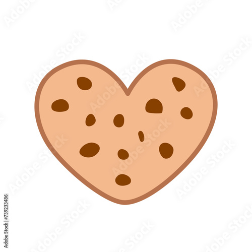 Gingerbread heart with chocolate chips. Love. Cartoon, vector