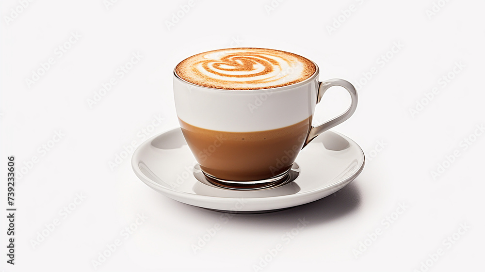 Cup of cappuccino with latte art on white background Cup of cappuccino with latte art on white background