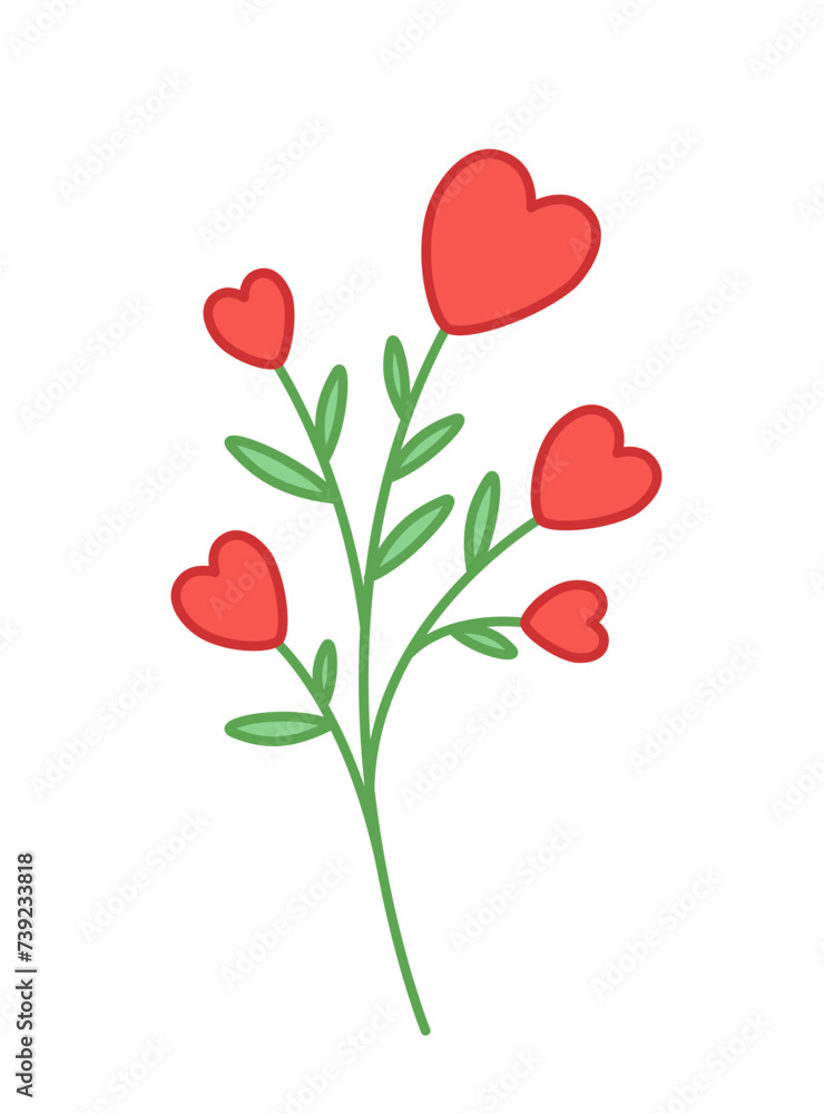 Flower with hearts. Branch of hearts and leaves. Cartoon, vector Flower with hearts. Branch of hearts and leaves. Cartoon, vector