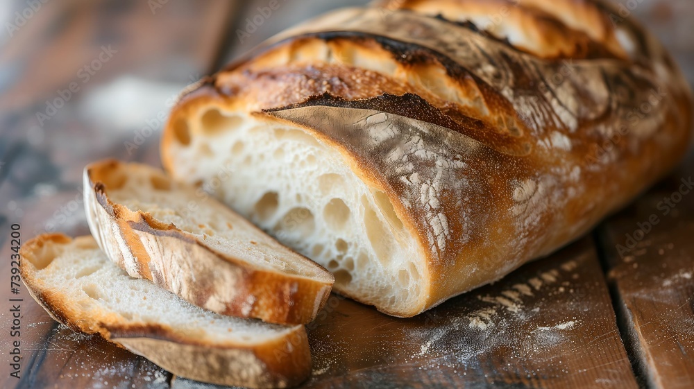 Rustic Elegance: Sliced Artisanal Sourdough Bread on Wooden Table Rustic Elegance: Sliced Artisanal Sourdough Bread on Wooden Table