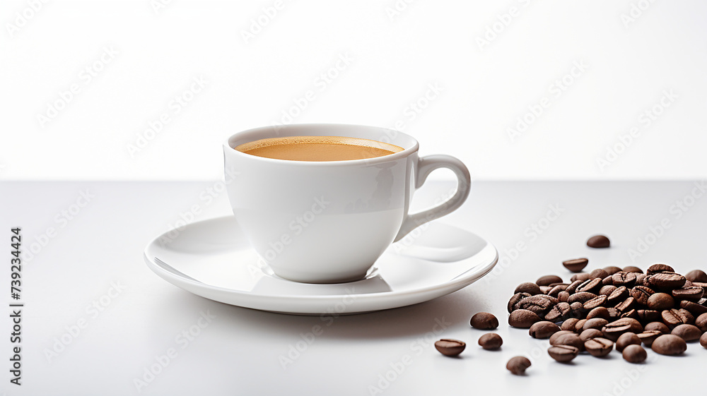 Coffee cup and coffee beans on a white background Coffee cup and coffee beans on a white background