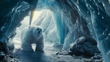A yeti finding refuge in a magical ice cave