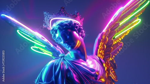 A radiant image of the Roman god Mercury messenger of the gods adorned with neon wings of swiftness photo