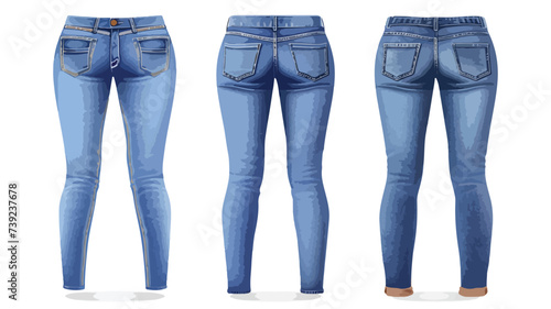 Front, Back, and Side Views of Men's Jeans Vector