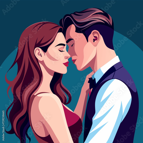 Romantic Love Couple Kissing Illutration 