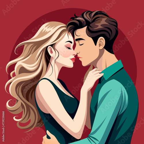 Romantic Love Couple Kissing Illutration 