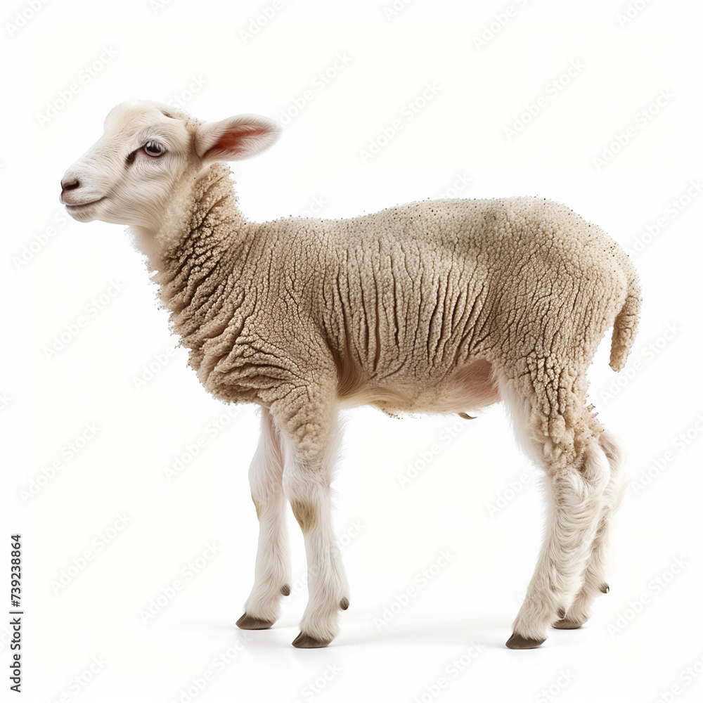 Obraz premium cute young sheep isolated on white background
