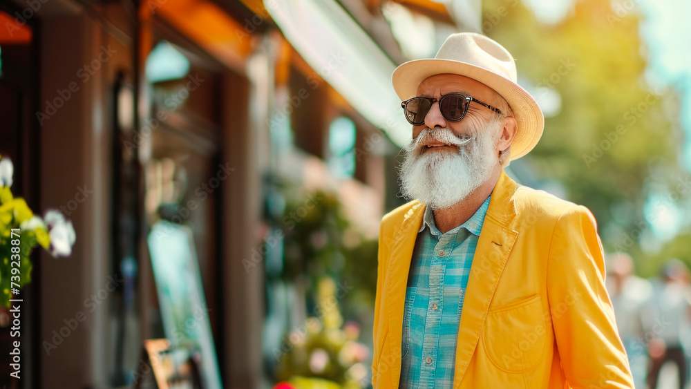 Elegant, cheerful, perky, fashionable man of 70 years old Elegant, cheerful, perky, fashionable man of 70 years old